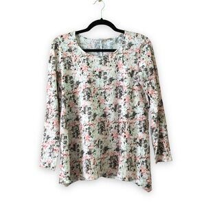J. Jill Pure Jill Cream Pink Black Watercolor Splatter Long Sleeve Top Small